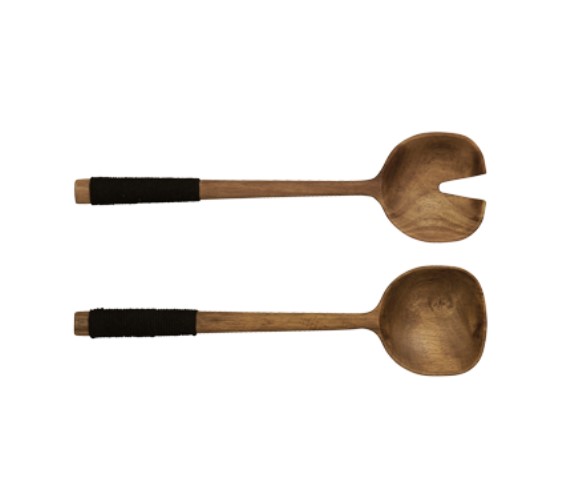 Salatbesteck mit schwarzem Nylongriff Wood braun Akazie