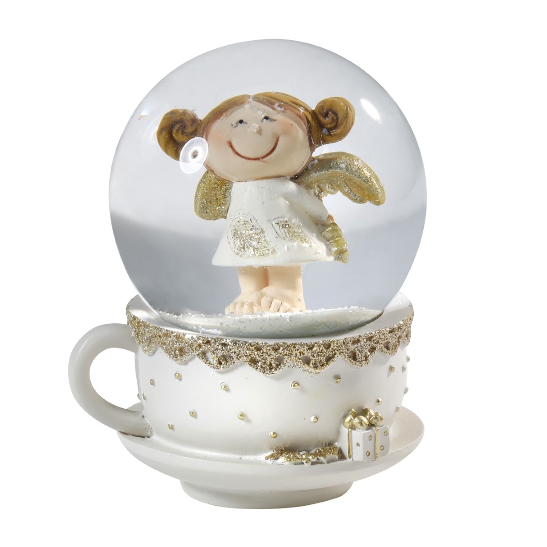 Schneekugel Engel weiß Polyresin