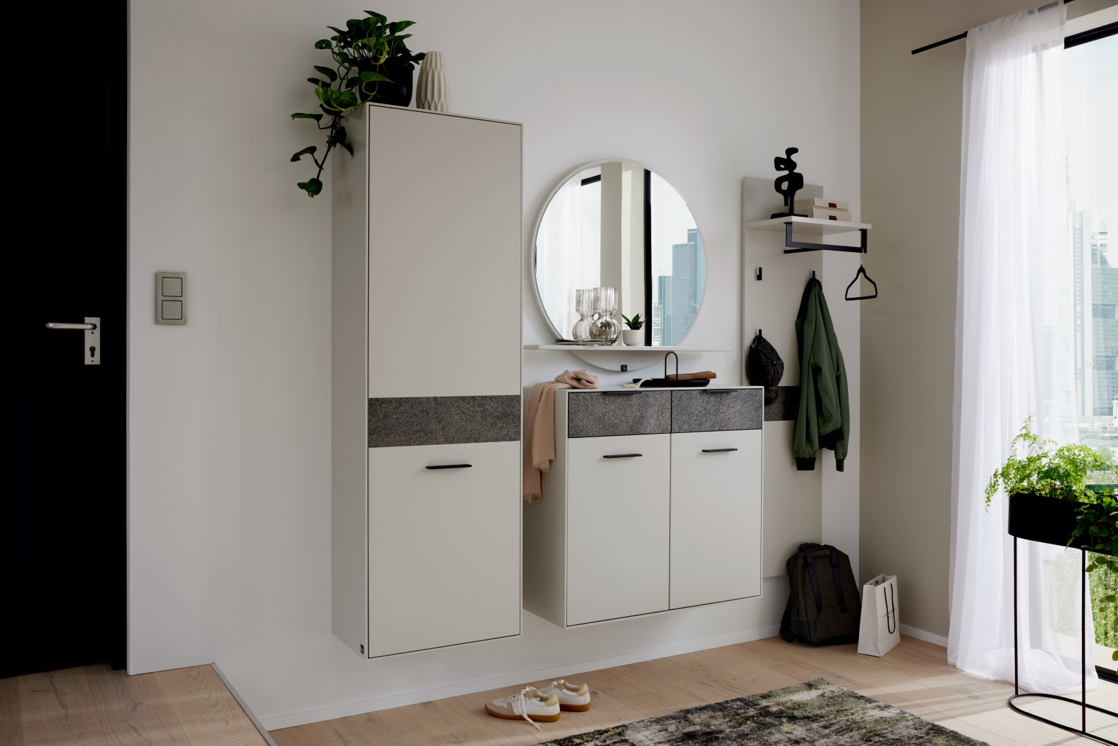 Garderobenkombination Interliving 6013 creme grau Holz Granit