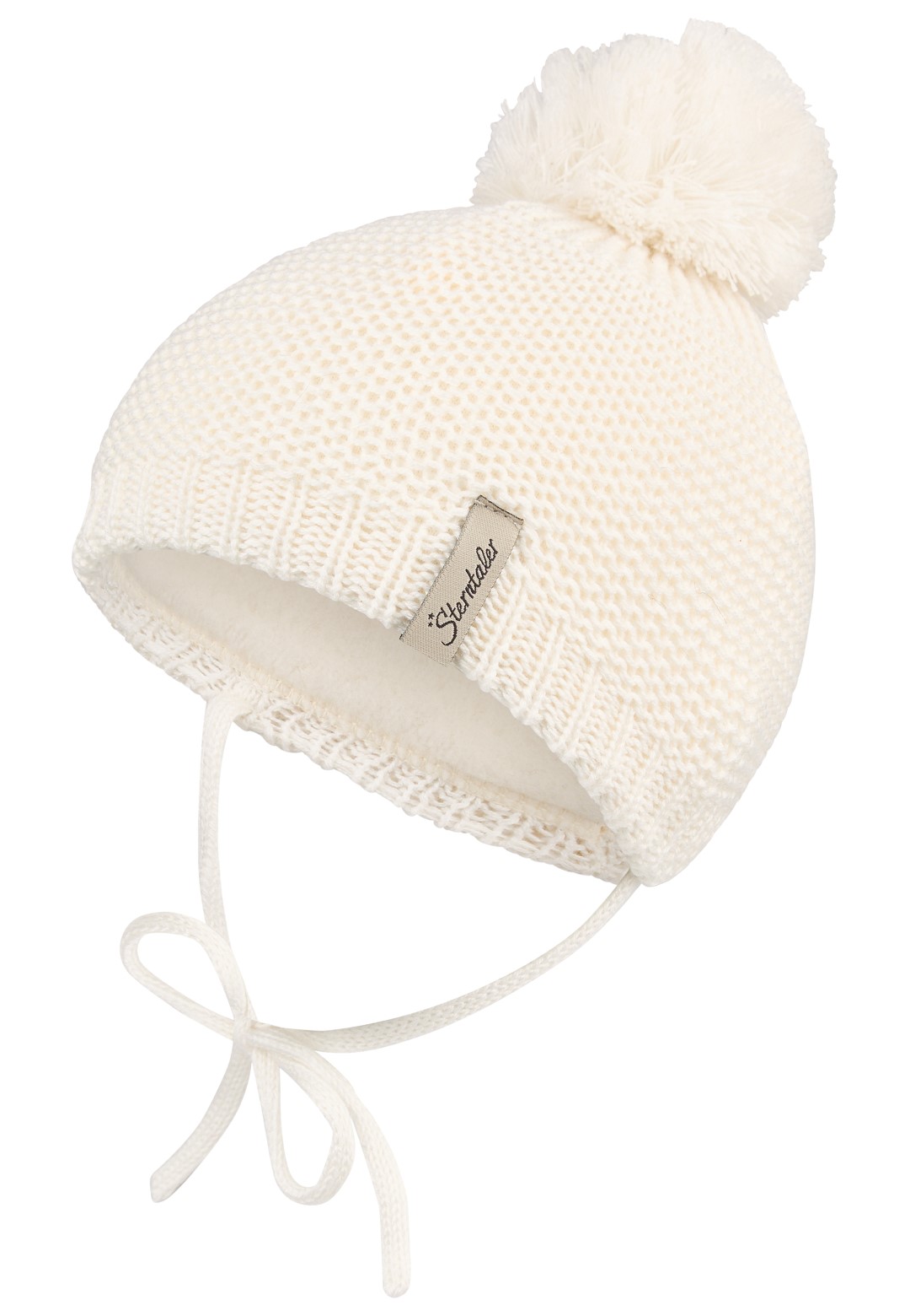 Berretto bebè con pompon classico ecrù unisex