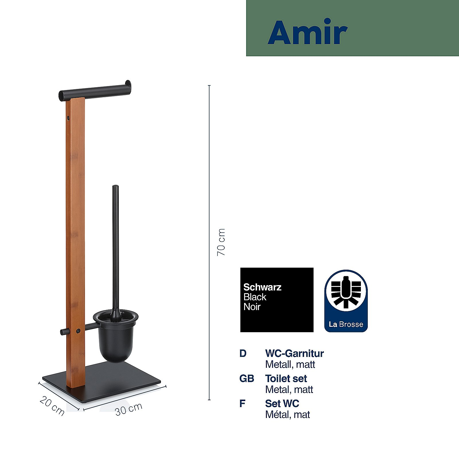 Set da toilette Amir in metallo nero