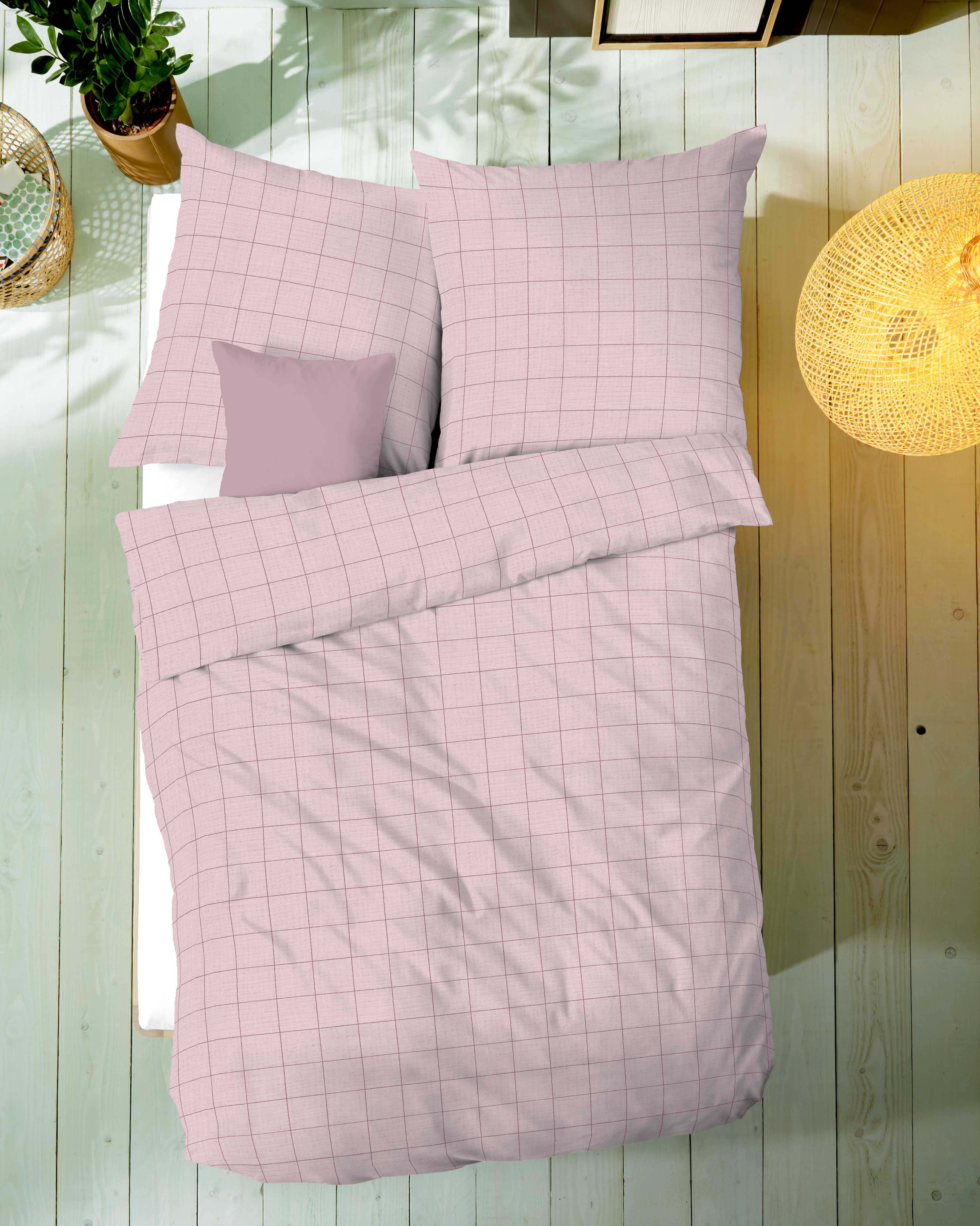 Bettwäsche Grid rosa Baumwolle | Rosenholz