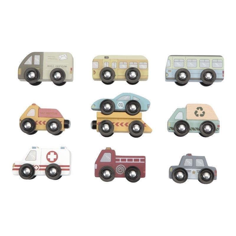 Holz-Fahrzeuge Set für Eisenbahnausbau Little Dutch multicolor Holz