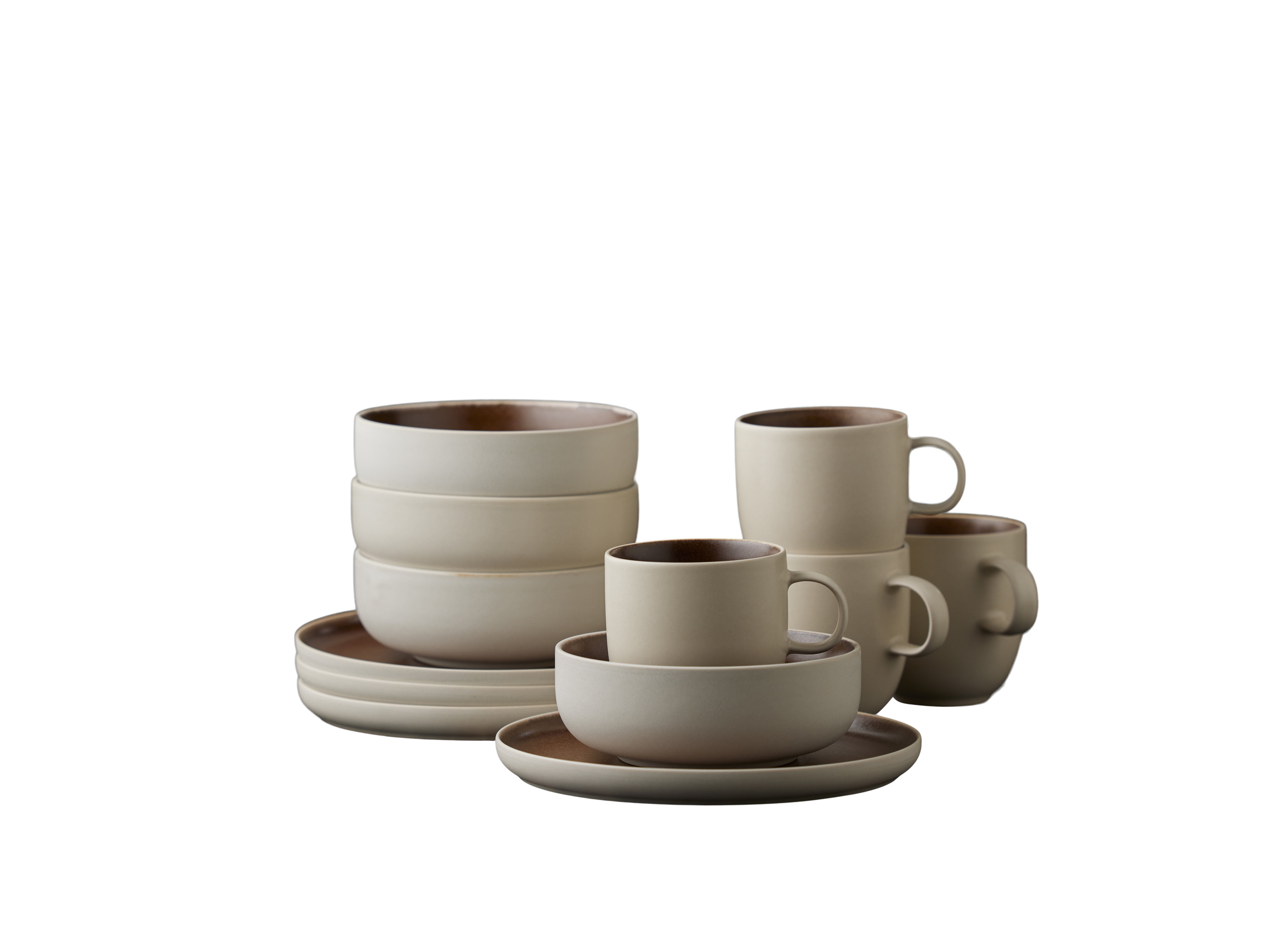 Brunch-Set North 12 Teile Matte white/Matte bark Steinzeug