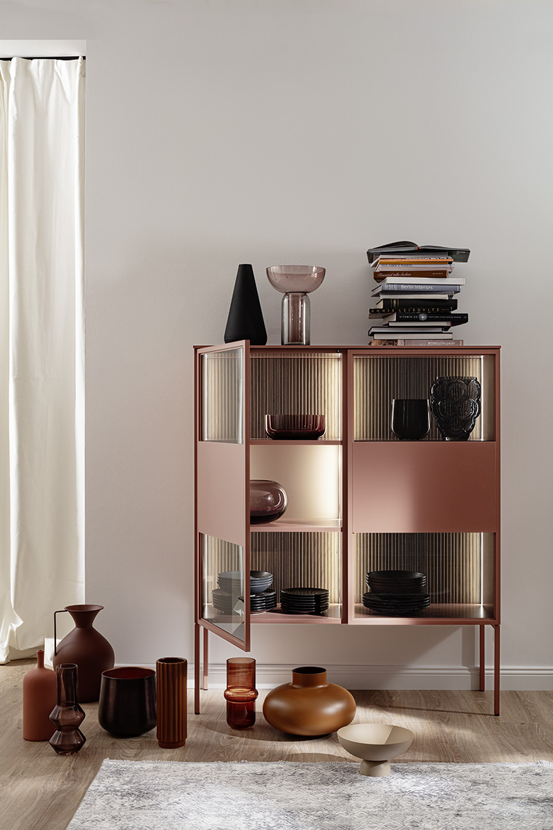 Highboard Amaya pastellrot Metall