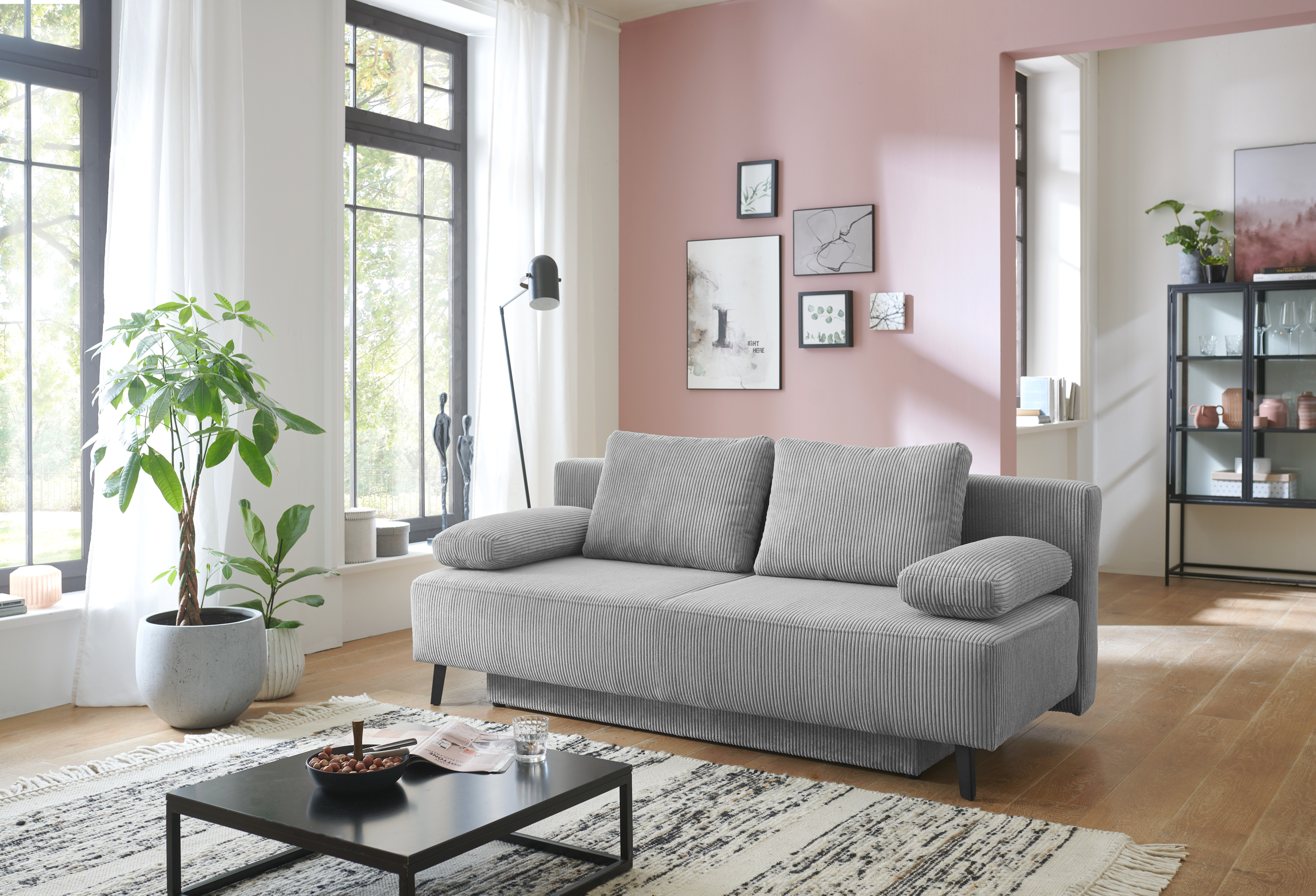 Diavano letto Sandy in tessuto a coste grigio