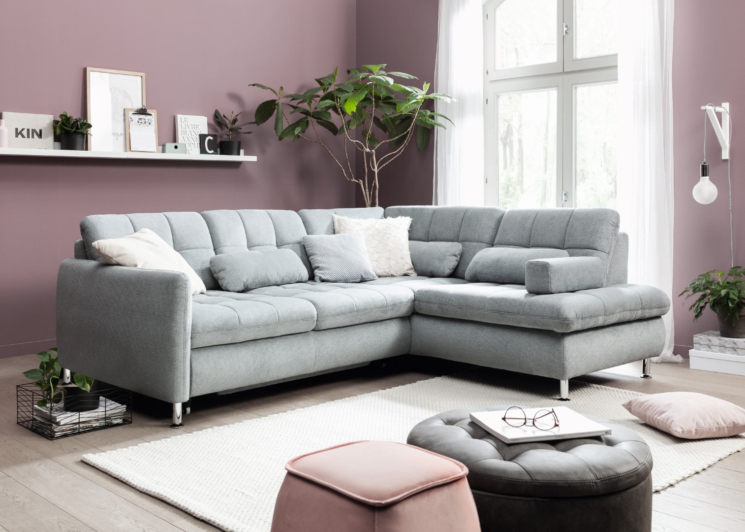 Divano angolare MM-MP1143 in tessuto grigio