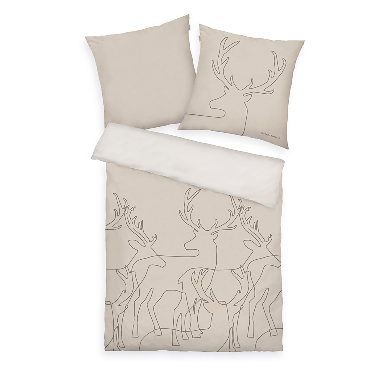 Tom Tailor Hirsch Flanell Bettwäsche beige Baumwolle | Beige