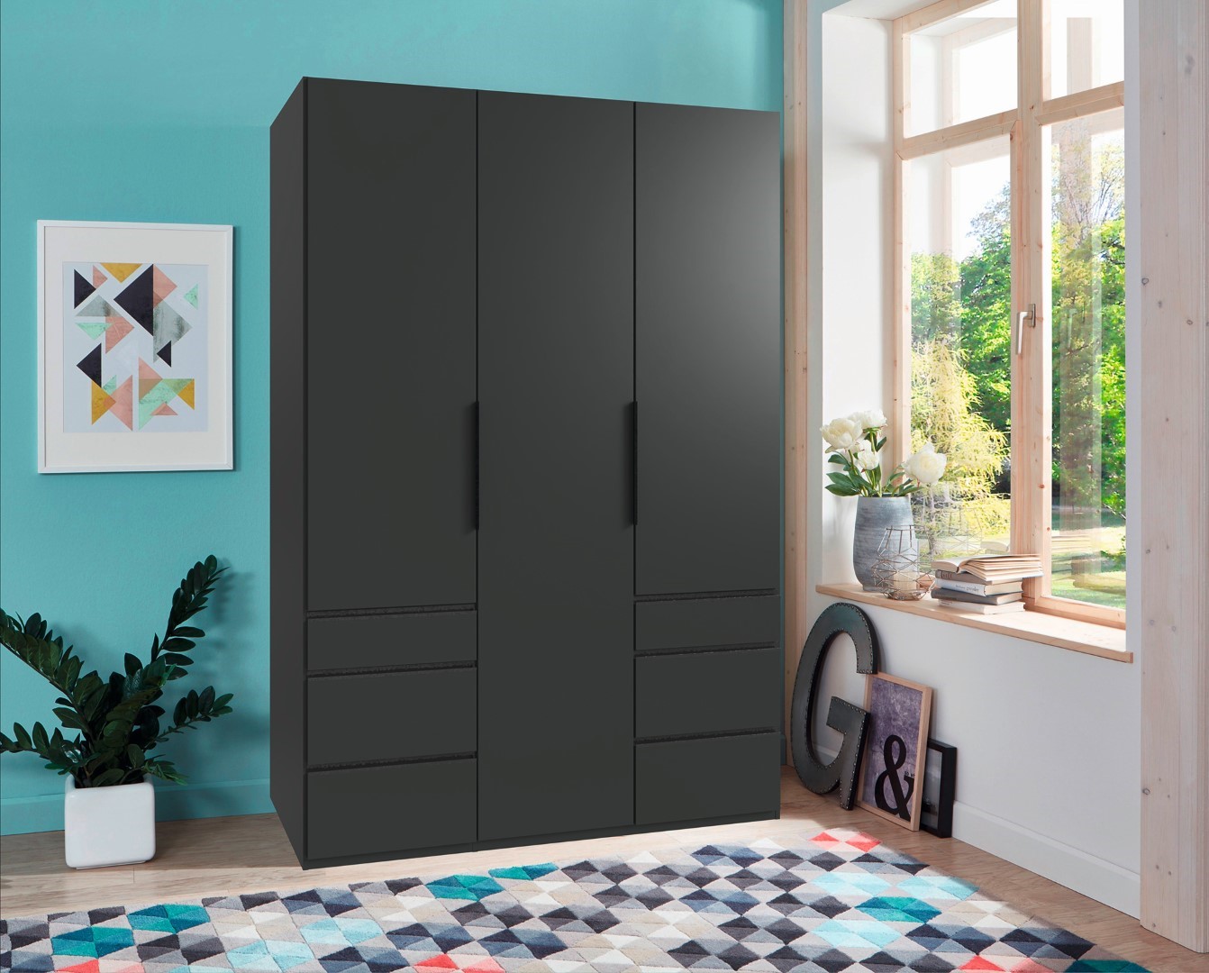 Drehtürenschrank Level 36A graphit Holz