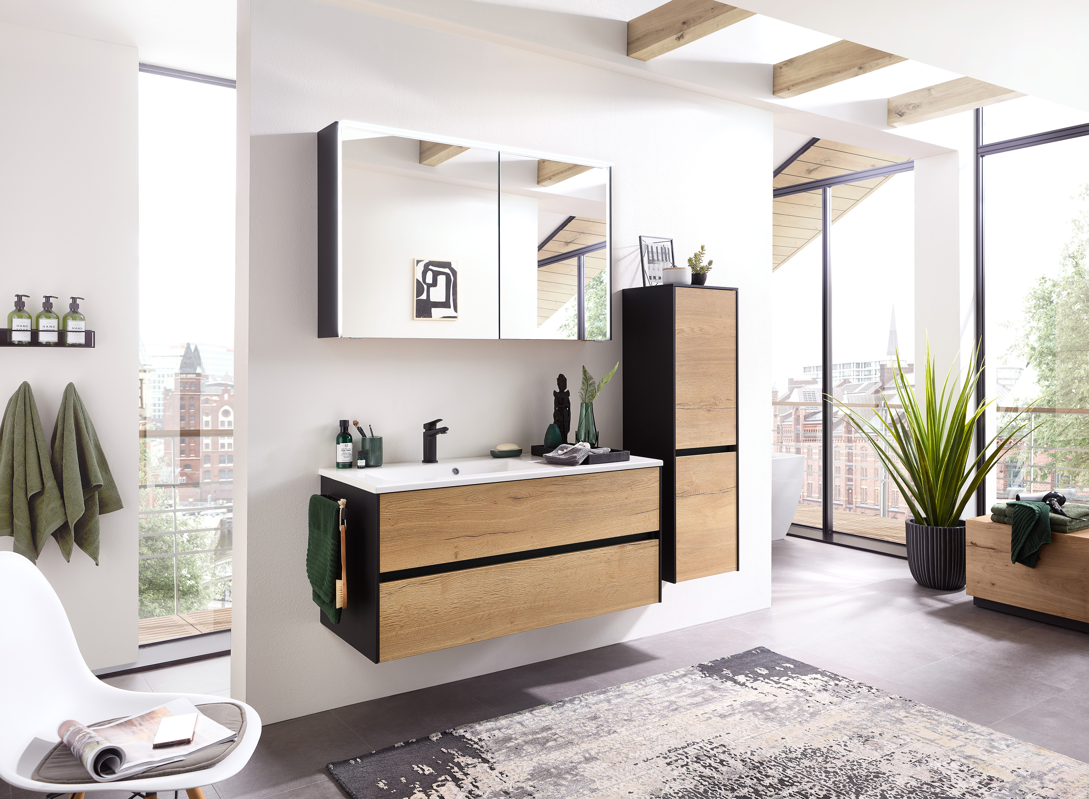 Badmöbel Solitär 6010 schwarz braun Holz