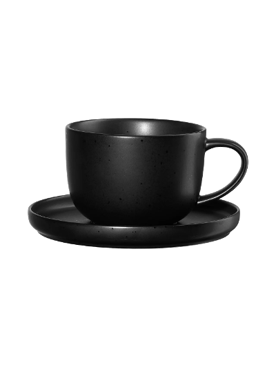 Teetasse mit Unterteller Coppa schwarz Porzellan