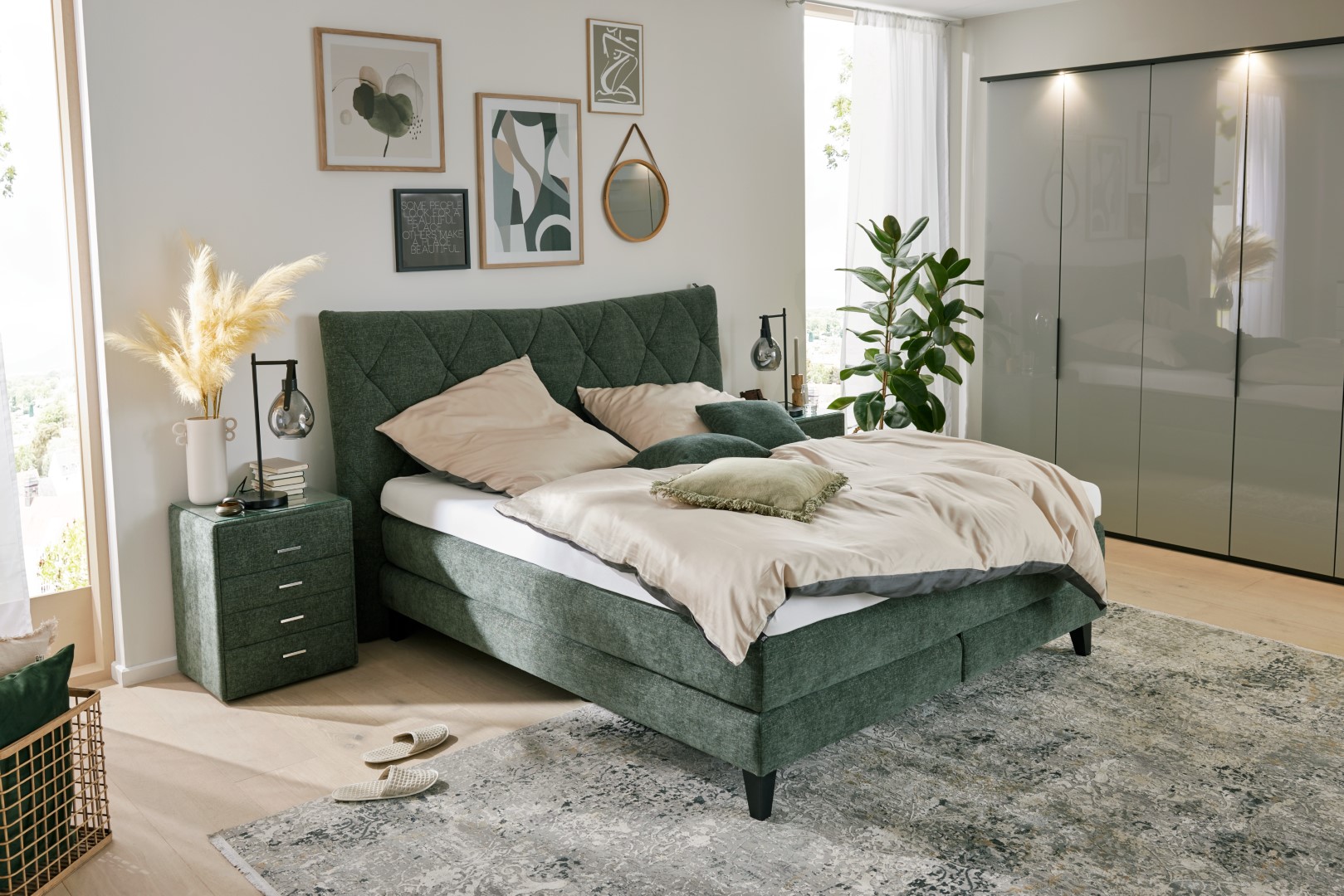 Bett Interliving 1420 grün Stoff