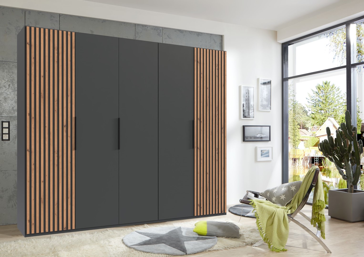 Drehtürenschrank Andorra graphit Artisan Eiche