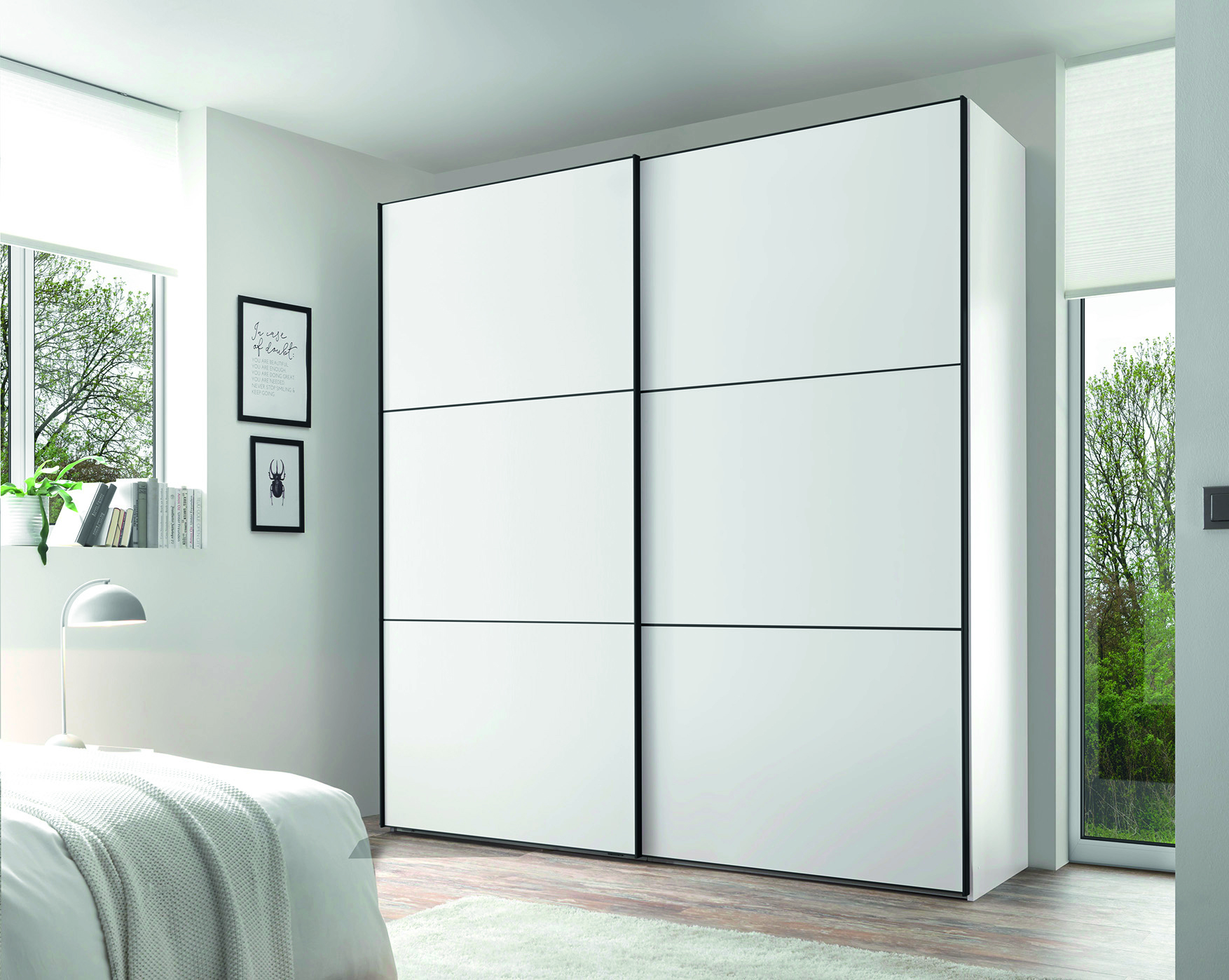 Schwebetürenschrank Includo weiß Holz