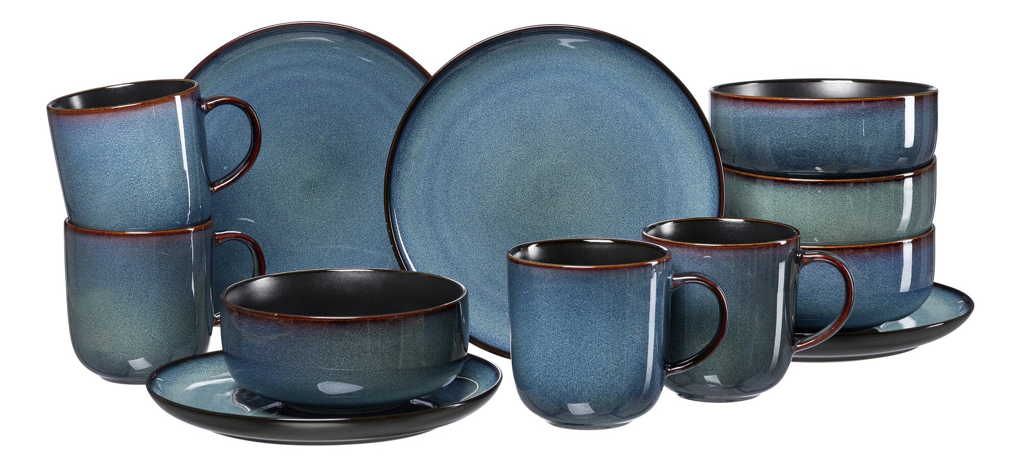 Frühstücksset STANDARD Blau|Schwarz Steinzeug