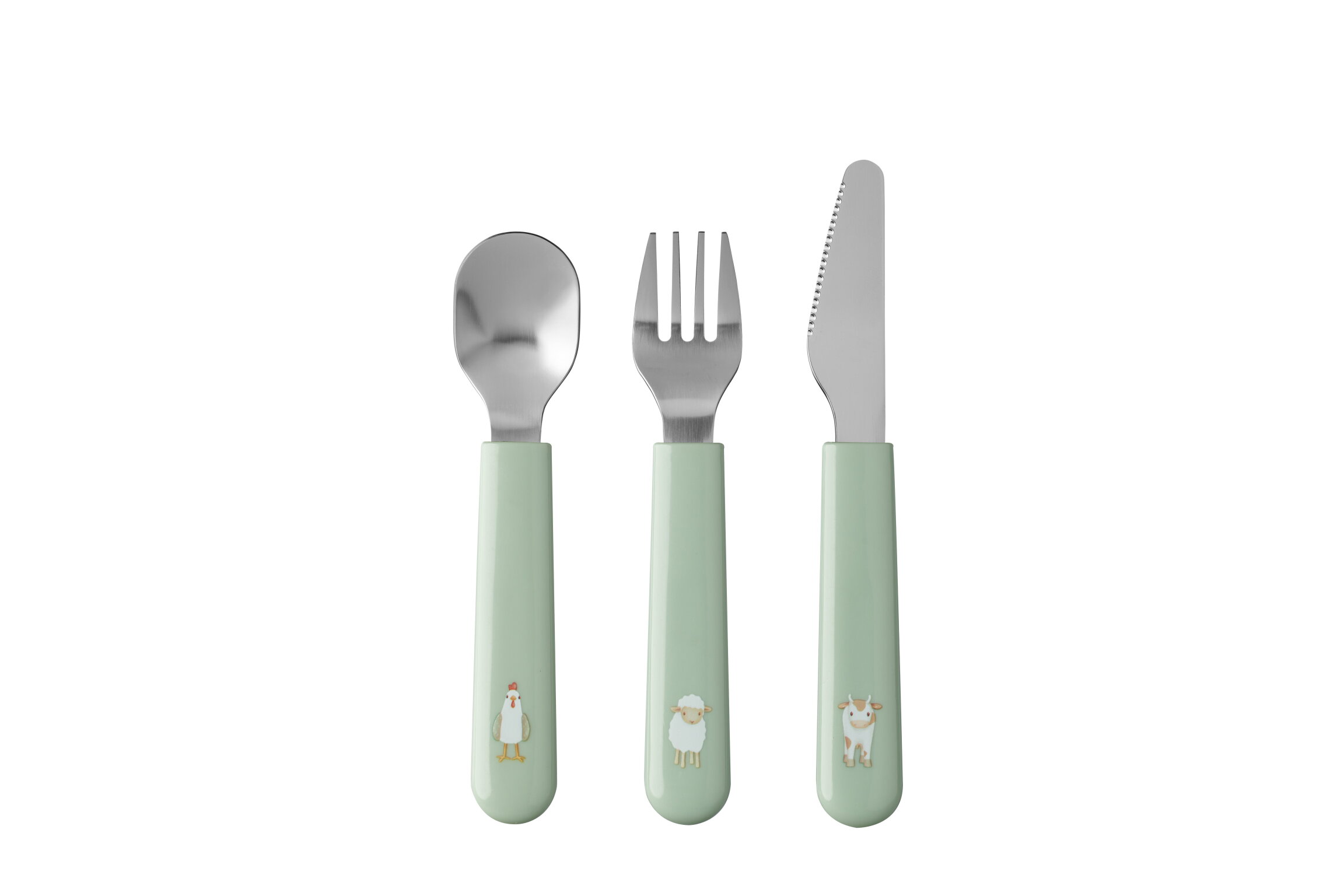 Set di posate per bambini Mio 3 pezzi verde argento acciaio inox plastica