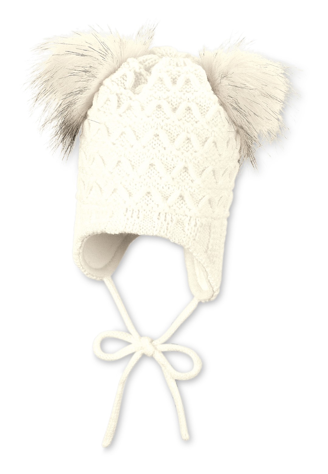 Berretto a maglia per bambini con pompon ecrù per bambine